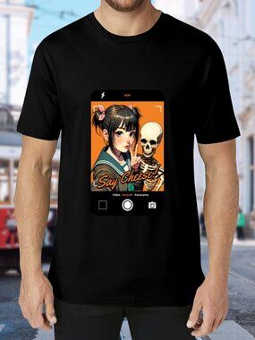 Say Cheese Graphic Tee - Black with Orange Print